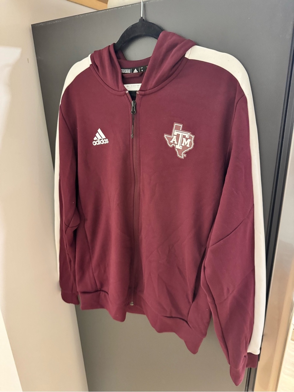 adidas Maroon Full-Zip Hoodie with White Shoulder Stripes